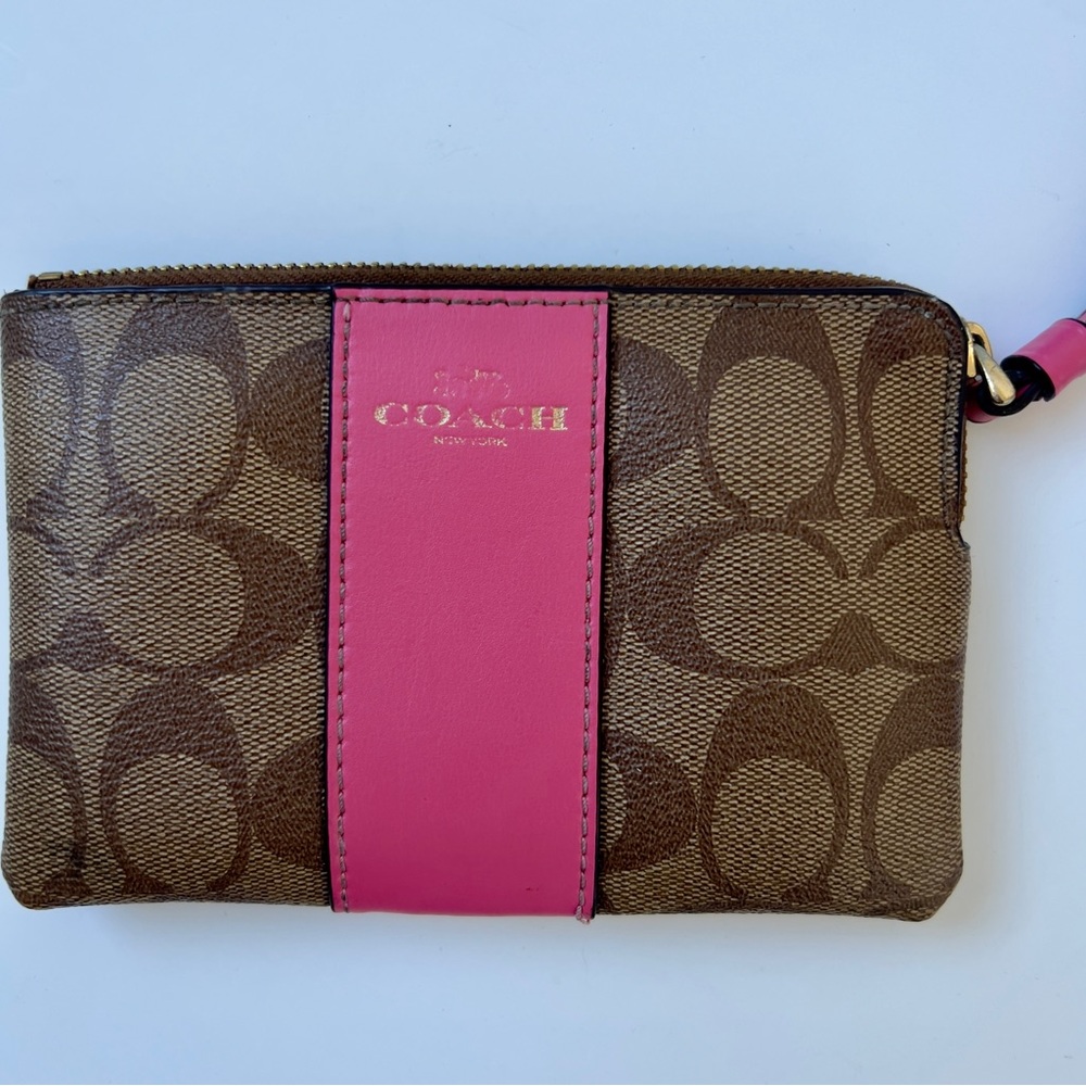 Coach Signature Brown and Pink Wristlet